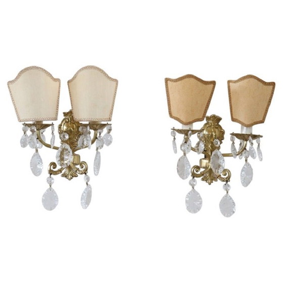 Image 1 of Wall Lights in Gilded Bronze and Crystal, Set of 2, 1980s