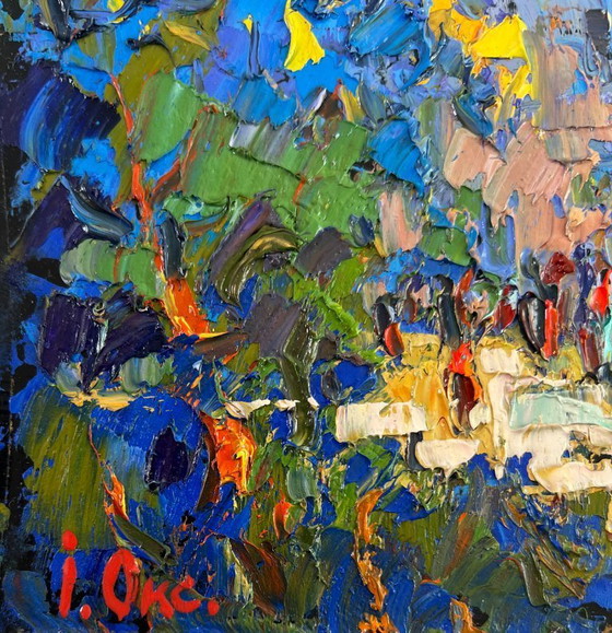 Image 1 of Original Oil Painting Summer Village Landscape Church in the embrace of nature