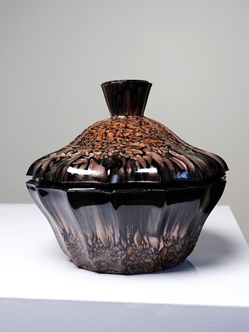 Vintage Vincenzo Nason Murano Zuckerdose/Zuckerdose Aventuringlas schwarz