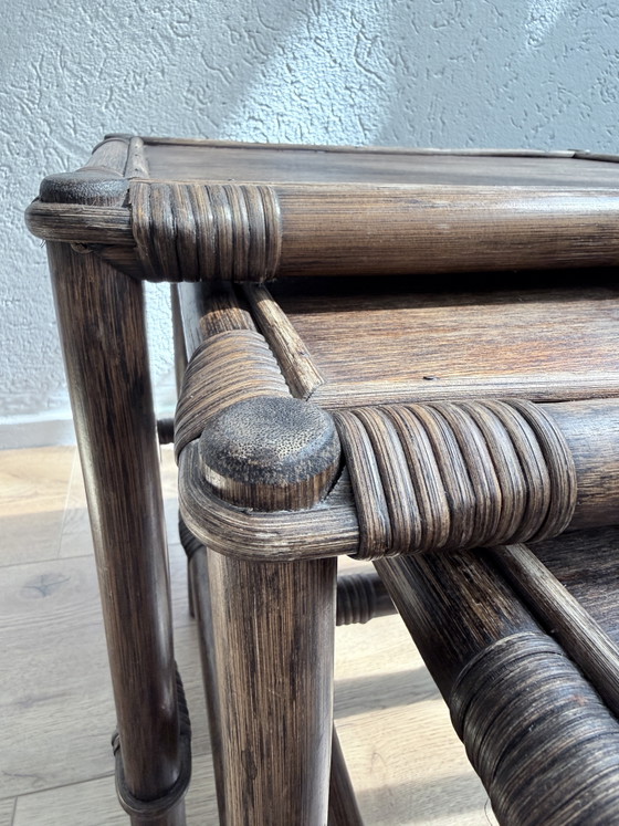 Image 1 of Ensemble de tables gigognes vintage en rotin Manou / Mime (années 1970)