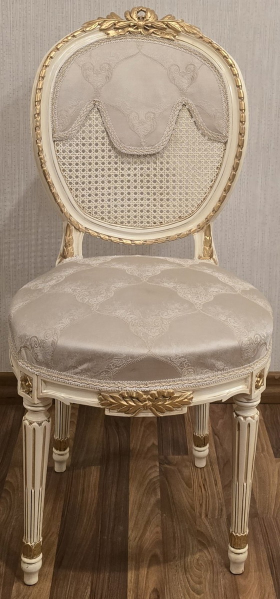 Image 1 of Grand Louis XVI Style Dining Suite: Large Oval Table & 10 Medallion Chairs (Solid Walnut)