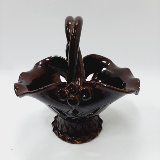 Image 1 of Cestino vintage in ceramica smaltata, marrone