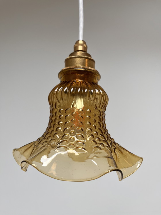 Image 1 of Set of two vintage glass lampshade, amber, wavy edge