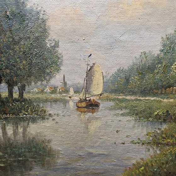 Image 1 of H. Sanders classic Dutch landscape painting 1950/70