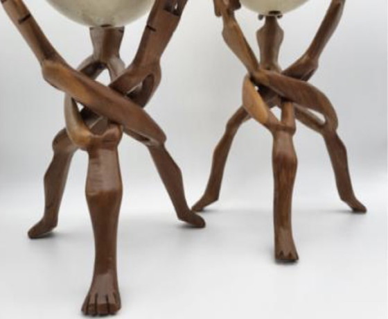 Image 1 of Genuine Ostrich Eggs, Vintage, Exotic Wood Stands