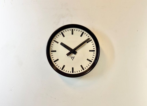 Industrial Bakelite Factory Wall Clock from Pragotron, 1960s