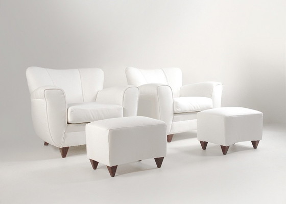 Image 1 of 2x italienische Sessel mit Fußhockern - Italien, um 1940