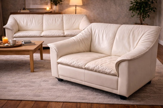 Image 1 of Ensemble de canapés vintage en cuir 2 pièces — 2 places + 3 places — Seconde moitié du XXe siècle