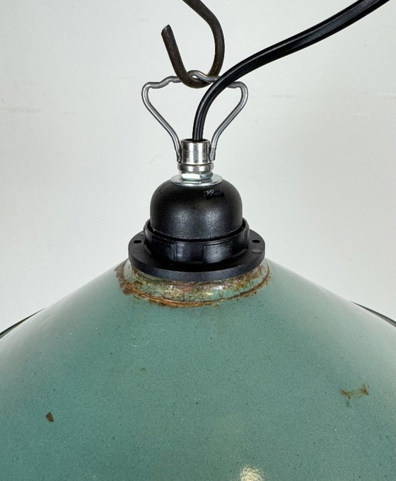 Image 1 of Lampada a sospensione industriale in smalto color petrolio, anni '60