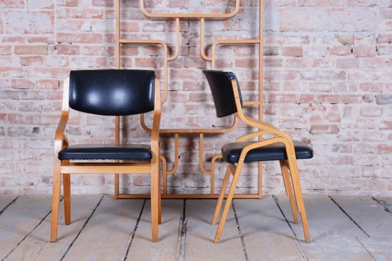 Set of Eight Restored Mid-Century Chairs, by Ludvik Volak, Maple, Czech, 1960s – Dining chairs, Wood, Skai (photo 13 of 20)