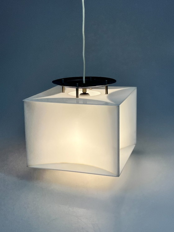 Suspension Cube Blanc Vintage, Space Age, Années 1970 – Métal, Plastique (photo 7 of 18)