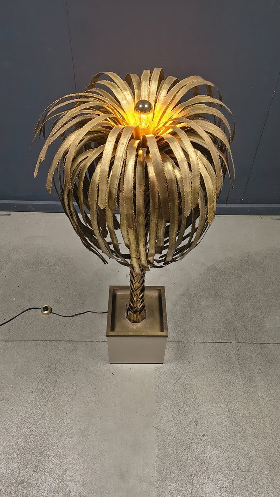 Image 1 of Lámpara de pie con forma de palmera de latón, de Maison Jansen, década de 1970.