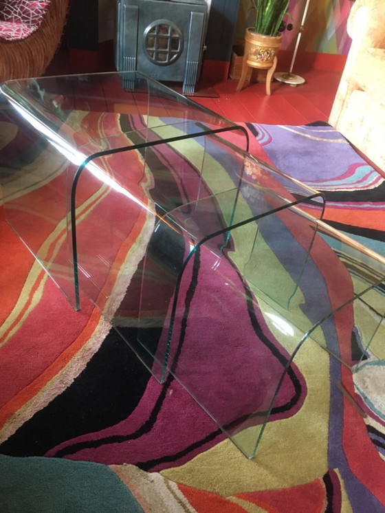 Image 1 of Tavolini impilabili, tavolini laterali in vetro, set Mimi, anni '70