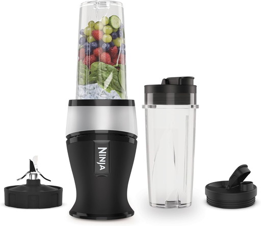 Ninja 700W Mixeur Slim et Smoothie Maker, 2x 470ml gobelets avec couvercles à bec, mixeur personnel, écrase la glace et les frui