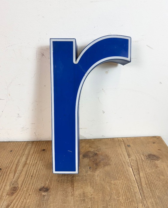Image 1 of Vintage Blue Plastic Illuminated Letter R , 1970s