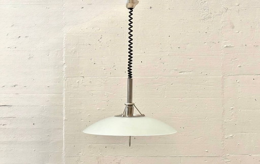 Suspension avec abat-jour en verre opale et suspension réglable en hauteur, années 1970