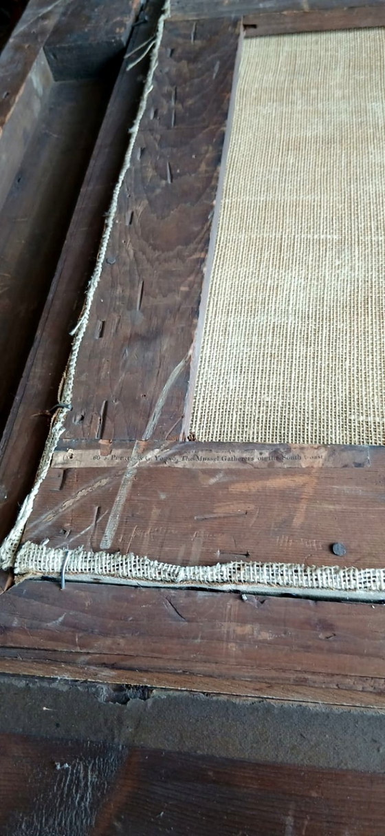 Image 1 of Pintura al óleo de Joseph Paul Pettitt y George Young "Recolectores de mejillones en la costa sur" mate