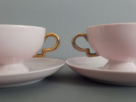 Image 1 of Azucarero con tapa 'Barbara' de Gio Ponti, estilo Art Déco/Bauhaus, rosa y dorado, década de 1930.