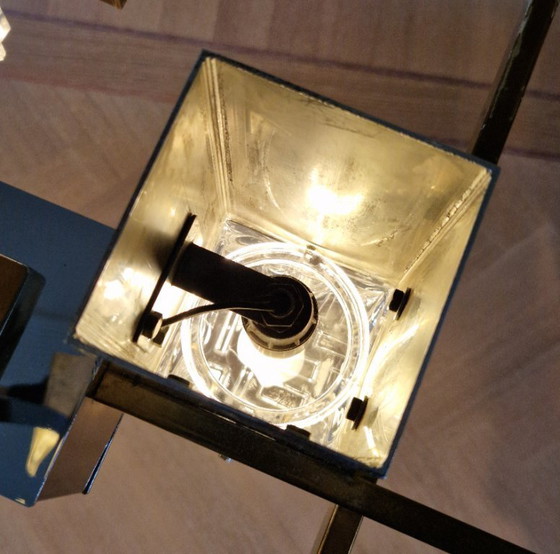Image 1 of Vintage Italian design chandelier, Cubic, Gaetano Sciolari, chrome, brass, glass, 1970s