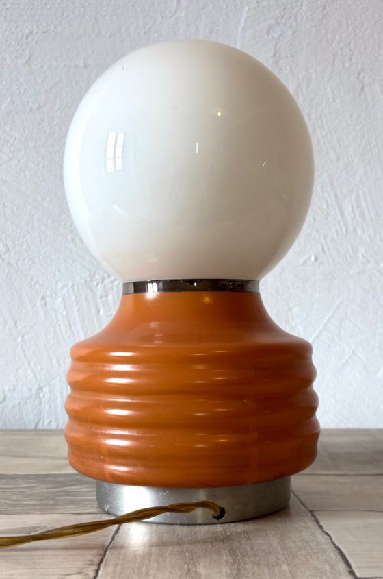 Lampada sferica vintage - Vetro opalino - Space Age - Anni '70 - Fungo, Lampade da tavolo, Arancione (foto 3 di 11)