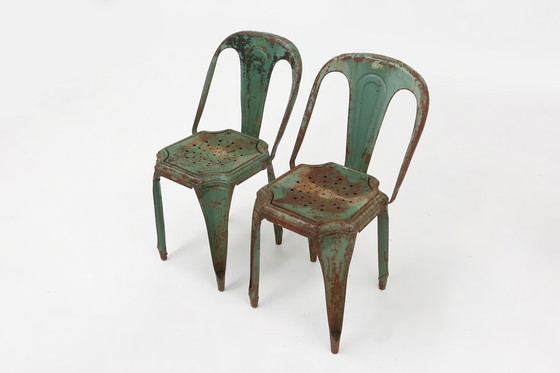 Image 1 of Set of 4 Vintage Green Model A Chairs from Tolix, France, 1950s