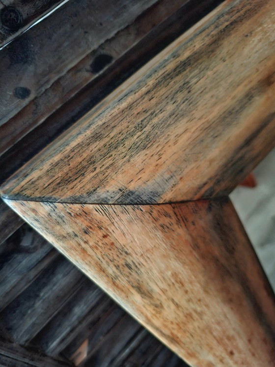 Image 1 of Specchio vintage in legno massello 62x62 | cornice larga con venature naturali | decorazione murale vintage rustica chic / nordi