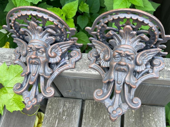 Image 1 of Iron Wall Brackets with Devil Faces – Gothic Elegance in Cast Iron - Free Shipping