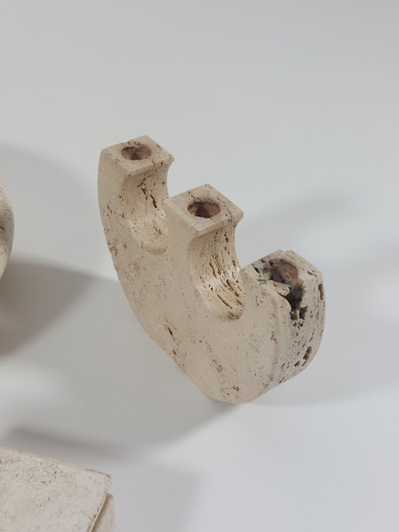 Image 1 of Tovaglietta vintage di design di metà secolo, portafrutta, posacenere, candeliere, scatola, travertino, Italia