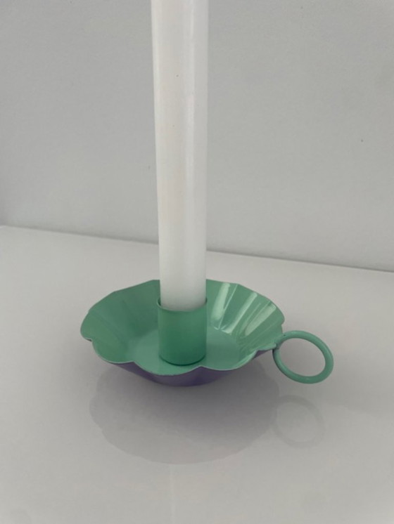 Image 1 of Moderne kandelaar / blaker lila & mint