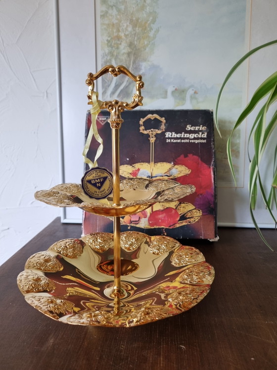 Vintage 24k Vergulde Etagère Nieuw met Originele Verpakking – BMF Rheingold West-Germany – Hollywood Regency (photo 2 of 15)