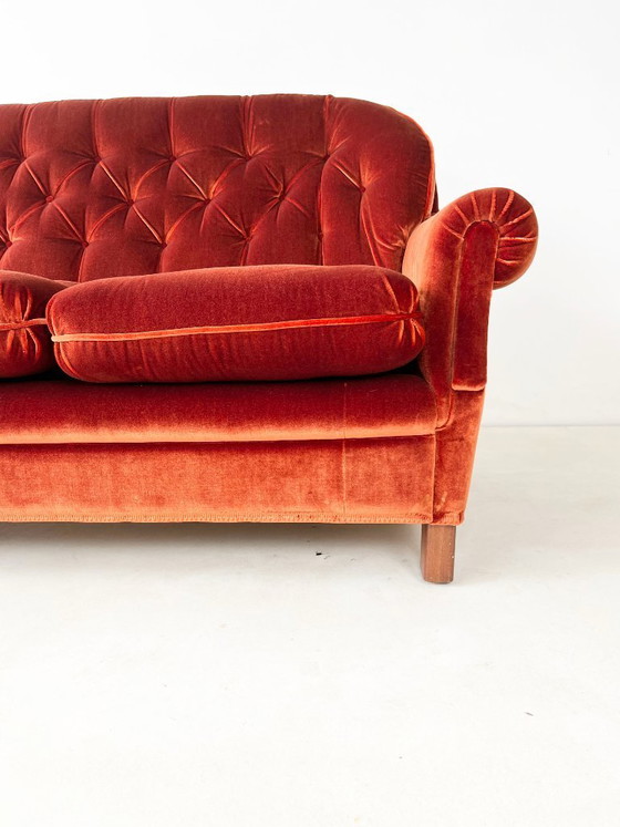 Image 1 of Rust-Orange Velvet Sofa