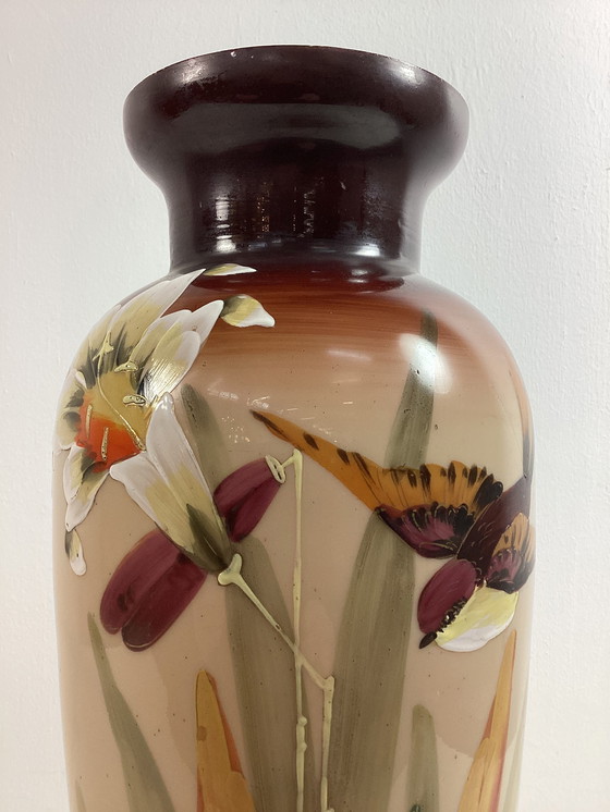 Image 1 of Art nouveau glaze opaline handbeschilderde vaas