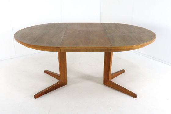 Image 1 of Bernhard Pedersen and Son round 2x extendable dining table Danish vintage
