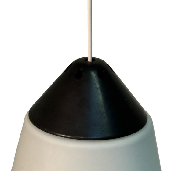 Image 1 of Louis Kalff - Phillips - ca. 1950’s - Space age Design / Mcm - Vintage Pendant Lamp - Pleated Milk Glass and bakelite Accents