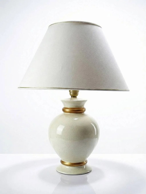 Lampe vintage en faïence craquelée blanc crème Le Dauphin 1960s-70s Panama