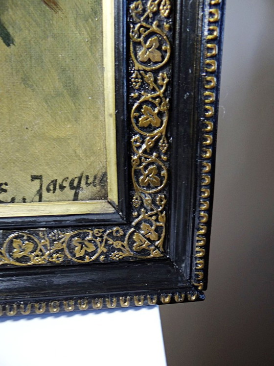 Image 1 of Large antique painting of peonies, signed E. Jacque, late 19th/early 20th century