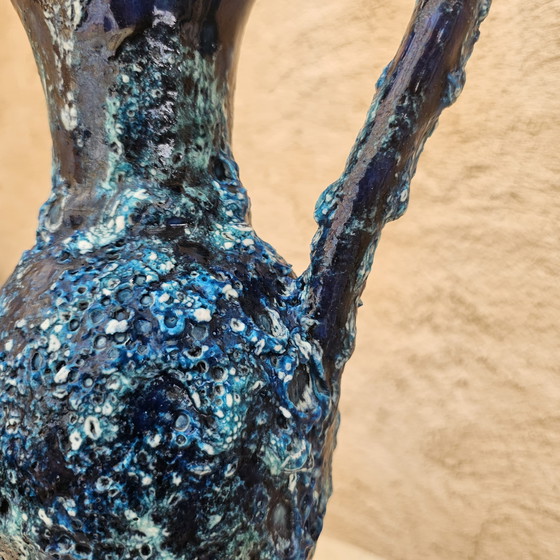 Image 1 of Large vintage vase in deep blue lava glaze - 38 cm, handmade
