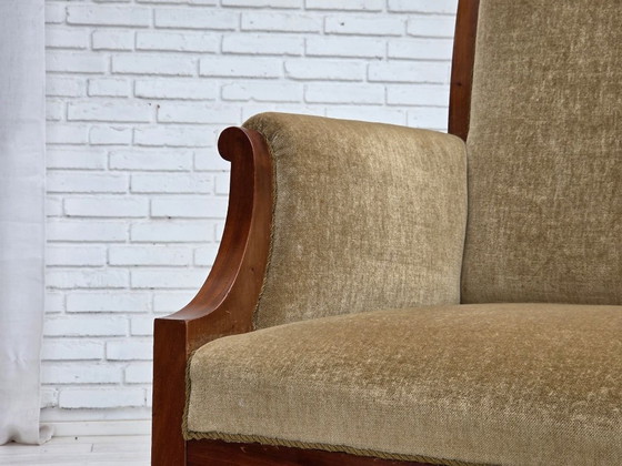 Image 1 of 1950s, 2 Seater Danish Highback Sofa, Furniture Velour, Laqered Teak Wood.