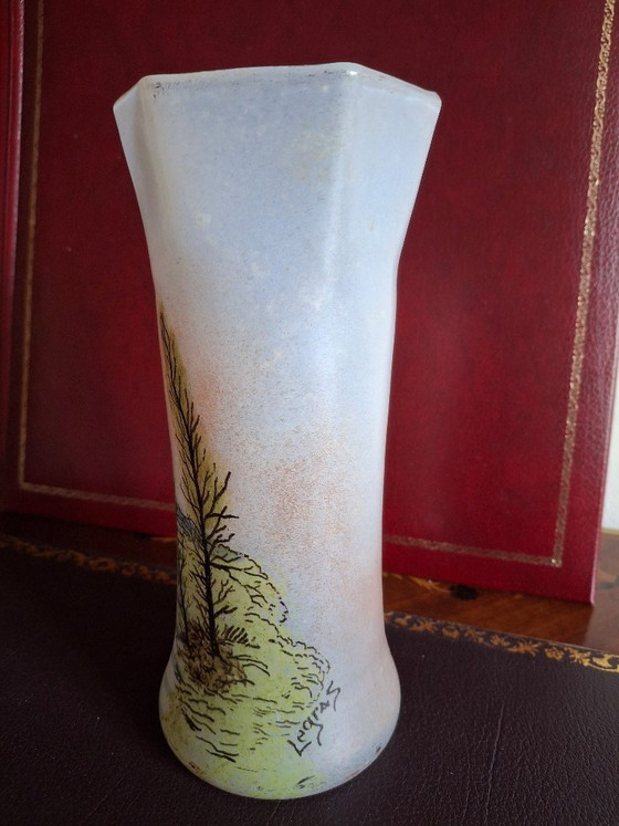 Image 1 of Jarrón de vidrio esmaltado firmado Legras, Art Nouveau, hacia 1900