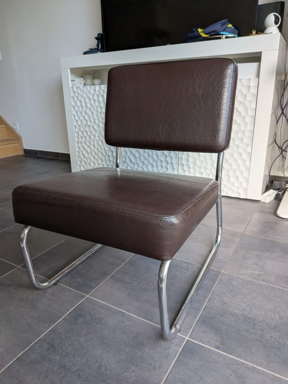 Coppia di Sedie da camera in similpelle marrone e metallo, Altro, Modern (foto 7 di 13)