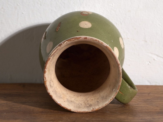 Coppia di brocche antiche in ceramica smaltata, Europa Centrale, circa 1920, Stoviglie, Verde (foto 9 di 11)
