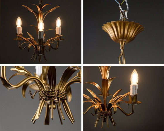 Image 1 of Lustre original Hans Kögl style épi de blé – Suspension style Hollywood Regency, années 1970
