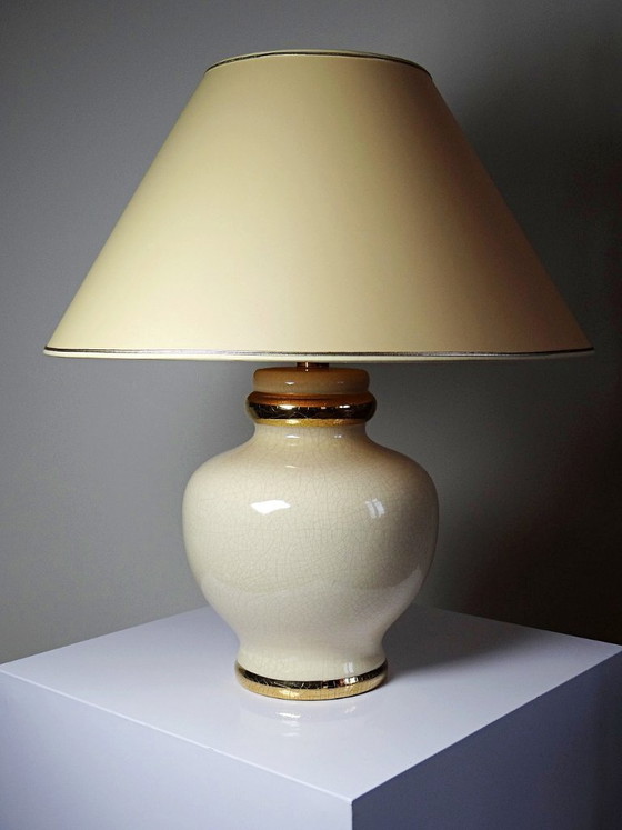 Image 1 of Vintage Panama "Dynasty" crackle-glazed earthenware lamp, Le Dauphin, 1980s-90s