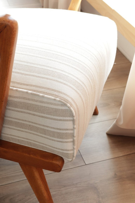 Image 1 of Vintage fauteuil knoll beige wit gestreept 1960