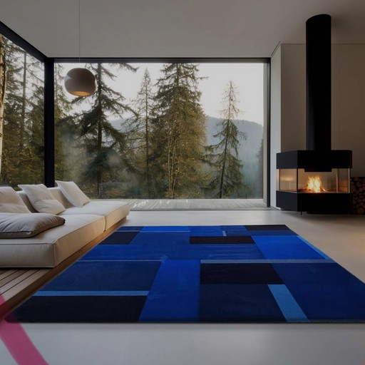 Tapis Sign Rugs Division Rug 400x500 Blue Wool