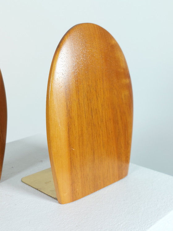Image 1 of 2 x Vintage Mid - Century bookend brass wood
