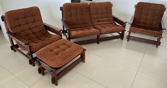 Image 1 of Scandinavian Sofa, Two Armchairs and Ottoman, 60s