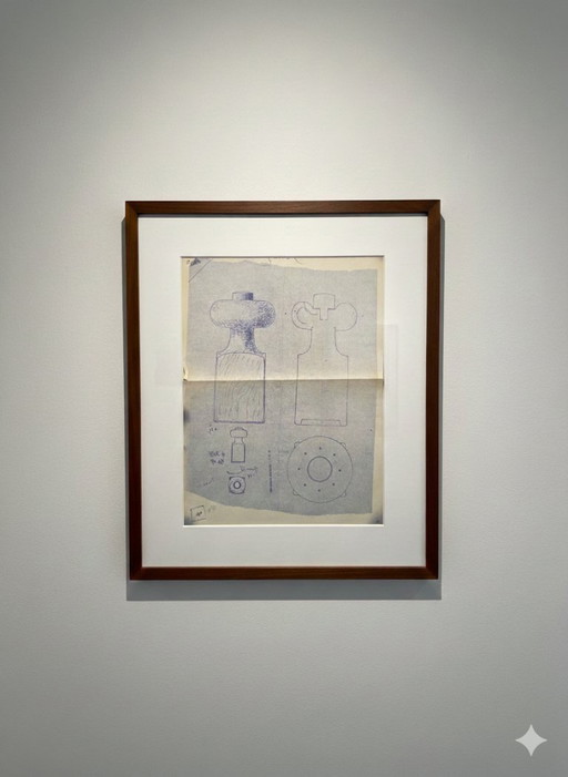 Originele Jens Harald Quistgaard (IHQ) ontwerpschets uit 1961 – zeldzame carbontransfer op papier