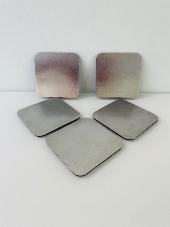 Image 1 of Set of 5 minimalist stainless steel coasters – square design