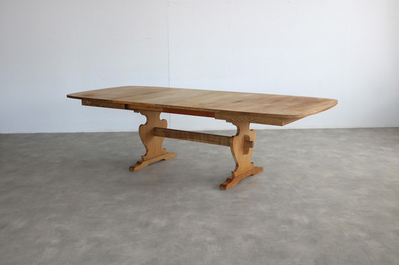 Image 1 of brutalist oak extendable dining table
